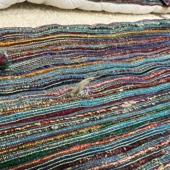 Santas Best Multicolor Silk Tweed Green Velvet Tree Skirt Large 55 inch Vintage